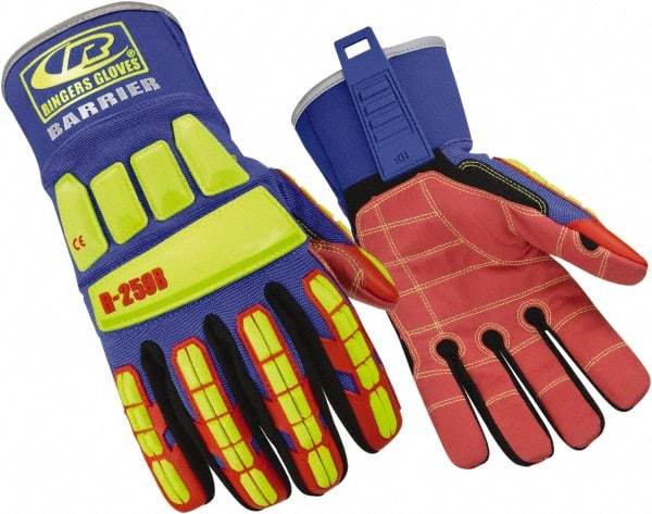 Ringers Gloves - Size S (8), ANSI Cut Lvl 6, Cut & Puncture Resistant Gloves - Open Cuff, Hi-Vis Yellow/Red/Black/Blue, Paired - USA Tool & Supply