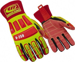 Ringers Gloves - Size M (9), ANSI Cut Lvl 5, Cut & Puncture Resistant Gloves - Open Cuff, Hi-Vis Yellow/Red/Black, Paired - USA Tool & Supply