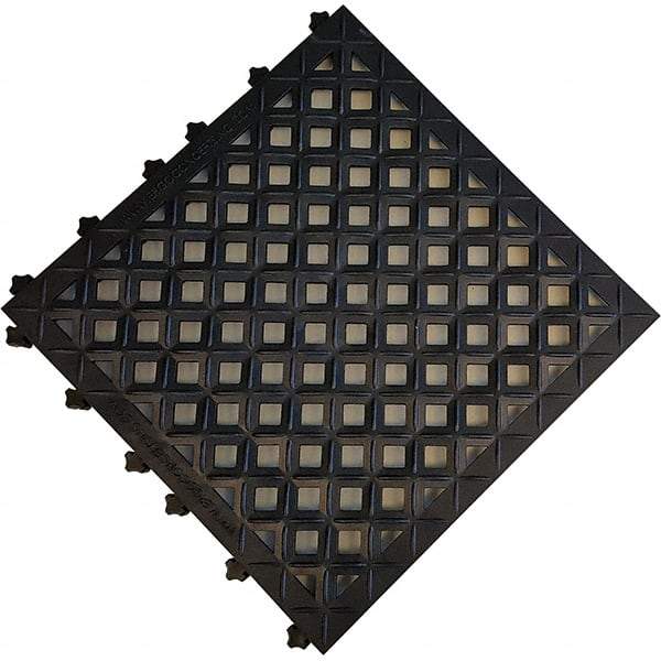 Ergo Advantage - 18" Long x 18" Wide x 1" Thick, Anti-Fatigue Modular Matting Anti-Fatigue Flooring - 2 Interlocking Sides, Black, For Dry Areas - USA Tool & Supply