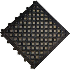 Ergo Advantage - 18" Long x 18" Wide x 1" Thick, Anti-Fatigue Modular Matting Anti-Fatigue Flooring - 2 Interlocking Sides, Black, For Dry Areas - USA Tool & Supply