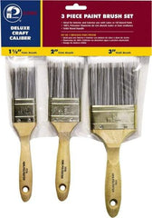 Premier Paint Roller - 1-1/2, 2 & 3" Flat Polyester General Purpose Paint Brush Set - 2-1/4 & 2-1/2 & 3" Bristle Length, 6 & 6-1/2" Wood Beavertail Handle - USA Tool & Supply