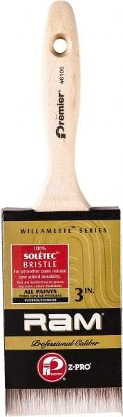 Premier Paint Roller - 3" Flat Polyester General Purpose Paint Brush - 2-3/4" Bristle Length, 3" Wood Beavertail Handle - USA Tool & Supply