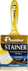 Premier Paint Roller - 4" Flat Polyester Stainer Brush - 3" Bristle Length, 6-1/2" Wood Beavertail Handle - USA Tool & Supply