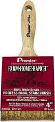 Premier Paint Roller - 4" Flat White China Bristle Stainer Brush - 2-5/8" Bristle Length, 6" Wood Beavertail Handle - USA Tool & Supply