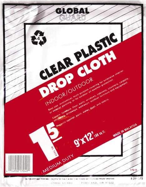 Premier Paint Roller - Medium Weight Plastic Drop Cloth - 12' x 9', 1.5 mil Thick, Off White - USA Tool & Supply