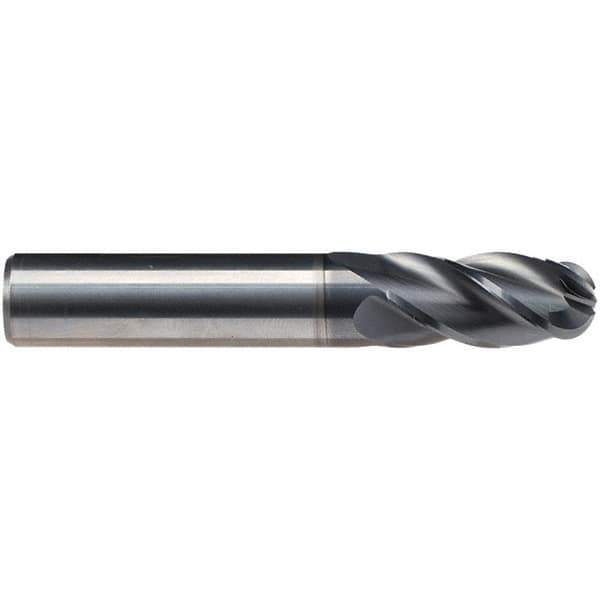 Emuge - 7/16" Diam, 7/8" LOC, 4 Flute Solid Carbide Ball End Mill - CrN Finish, Single End, 2-1/2" OAL, 3/8" Shank Diam, Ball Flute - USA Tool & Supply