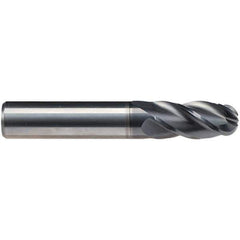 Emuge - 1/2" Diam, 1" LOC, 4 Flute Solid Carbide Ball End Mill - CrN Finish, Single End, 2-3/4" OAL, 7/16" Shank Diam, Ball Flute - USA Tool & Supply
