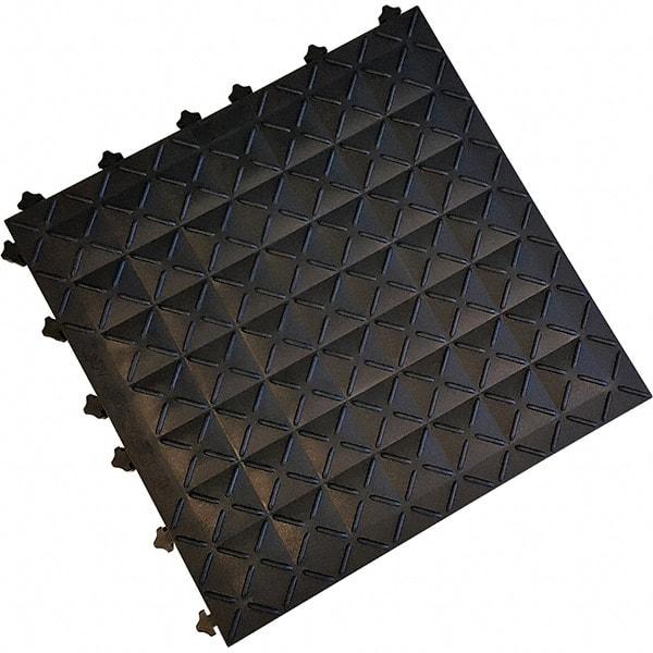 Ergo Advantage - 18" Long x 18" Wide x 1" Thick, Anti-Fatigue Modular Matting Anti-Fatigue Flooring - 2 Interlocking Sides, Black, For Dry Areas - USA Tool & Supply