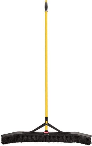 Rubbermaid - 36" Medium Duty Synthetic Push Broom - 3" Bristle Length, Foam Block, Threaded Handle Connection, Handle Included - USA Tool & Supply