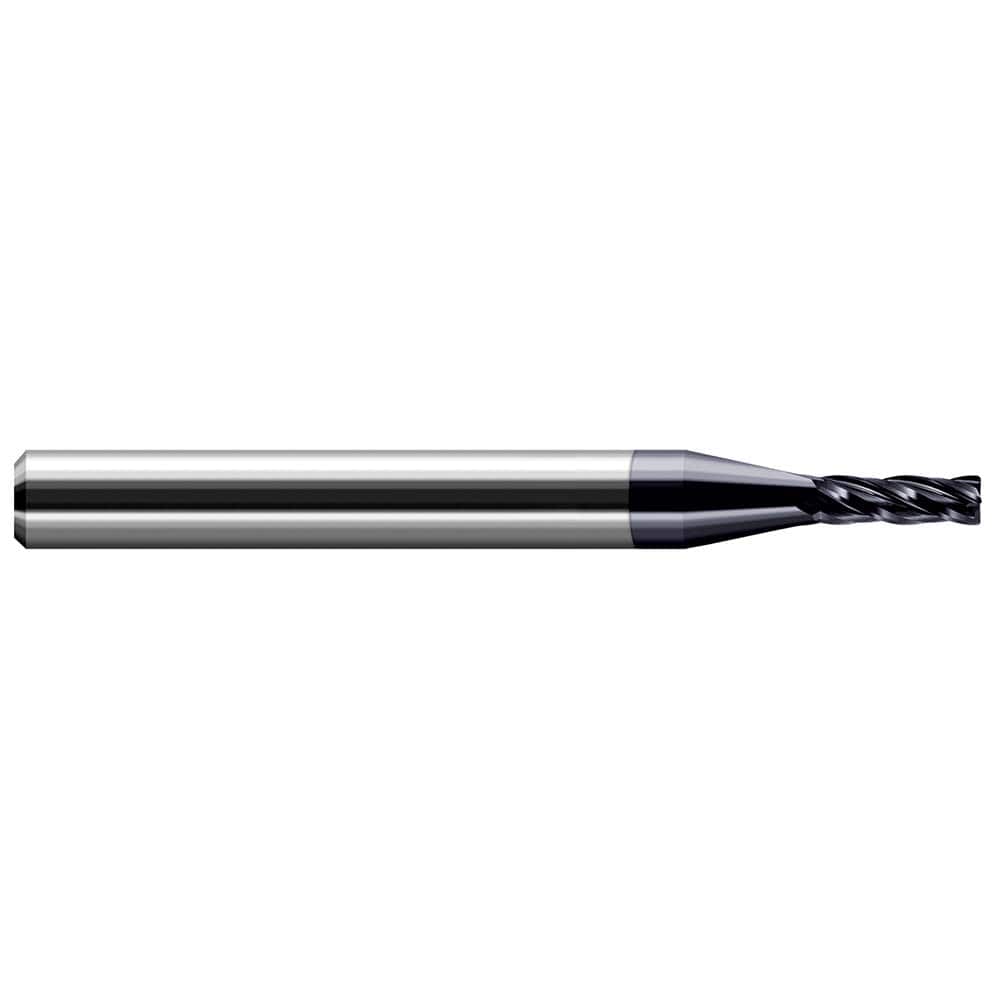 Corner Radius End Mill: 0.03″ Dia, 0.09″ LOC, 0.003″ Radius, 4 Flutes, Solid Carbide 1-1/2″ OAL, 1/8″ Shank Dia, 30 ° Helix, AlTiN Coated, Corner Radius End