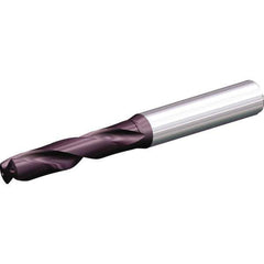 Kennametal - 0.332" 140° Spiral Flute Solid Carbide Screw Machine Drill Bit - Uncoated, Right Hand Cut, 47mm Flute Length, 89mm OAL, SGL Point, Straight Shank, Through Coolant - USA Tool & Supply