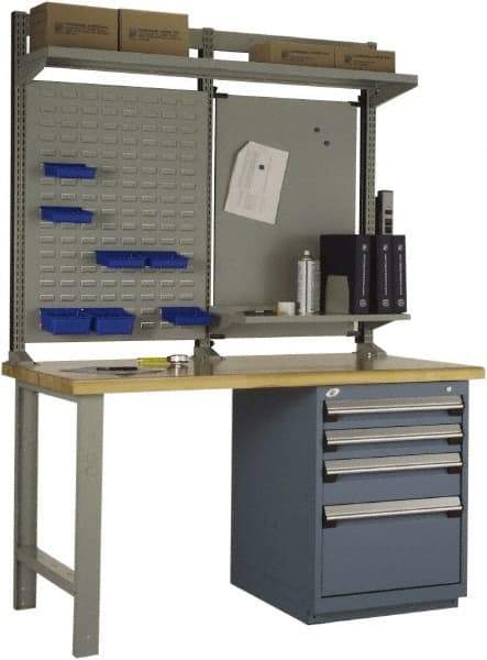 Rousseau Metal - 4 Drawer, 4 Shelf Workstation - 2,750 Lb Capacity, Wood Top, Everest Blue, 60" Wide x 80" High x 30" Long - USA Tool & Supply