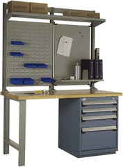 Rousseau Metal - 4 Drawer, 4 Shelf Workstation - 2,750 Lb Capacity, Wood Top, Everest Blue, 60" Wide x 80" High x 30" Long - USA Tool & Supply