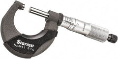 Starrett - 0 to 1" Range, 0.0001" Graduation, Mechanical Outside Micrometer - Ratchet Thimble, 3/4" Throat Depth, Accurate to 0.00005" - USA Tool & Supply