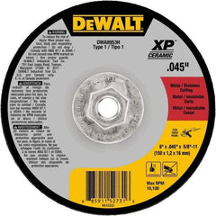 DeWALT - 6" Ceramic Cutoff Wheel - 0.045" Thick, 5/8-11 Arbor, 10,100 Max RPM, Use with Angle Grinders - USA Tool & Supply