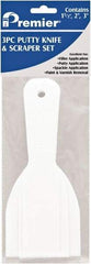 Premier Paint Roller - Stiff Plastic Beveled Scraper Set - 1-1/2, 2 & 3" Blade Width x 3-1/2" Blade Length, 3-1/2" Long Straight Plastic Handle - USA Tool & Supply