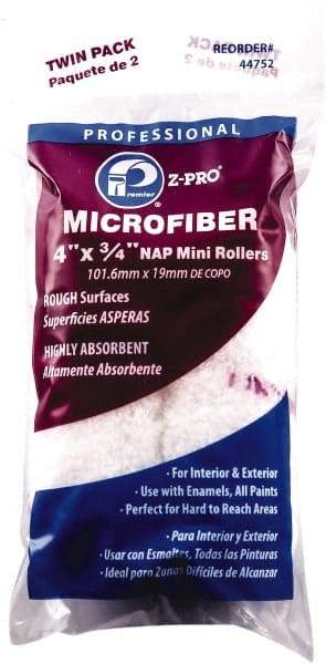 Premier Paint Roller - 3/4" Nap, 4" Wide Paint Mini Roller Covers - Rough Texture, Microfiber - USA Tool & Supply