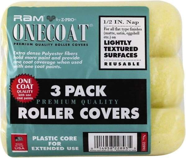 Premier Paint Roller - 1/2" Nap, 9" Wide Paint Mini Roller Covers - Semi-Rough Texture, Polyester - USA Tool & Supply