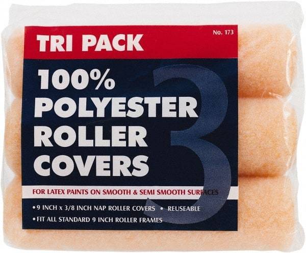 Premier Paint Roller - 3/8" Nap, 9" Wide Paint Roller Cover - Smooth Texture, Polyester - USA Tool & Supply