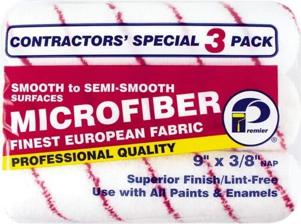 Premier Paint Roller - 3/8" Nap, 9" Wide Paint Roller Cover - Semi-Smooth Texture, Microfiber - USA Tool & Supply
