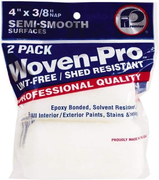 Premier Paint Roller - 3/8" Nap, 4" Wide Paint Roller Cover - Semi-Smooth Texture, Woven & Polyester - USA Tool & Supply