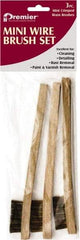 Premier Paint Roller - 3 Piece Brass Surface Preparation Wire Brush - 1/2" Bristle Length, 1/2" Wide, 8" OAL, Wood Block, Straight Wood Handle - USA Tool & Supply