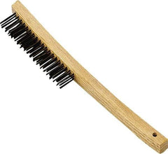 Premier Paint Roller - Steel Surface Preparation Wire Brush - 1" Bristle Length, 1" Wide, 14" OAL, Wood Block, Long Wood Handle - USA Tool & Supply