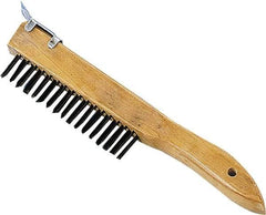 Premier Paint Roller - Steel Surface Preparation Wire Brush - 1" Bristle Length, 1" Wide, 10" OAL, Wood Block, Tapered Wood Handle - USA Tool & Supply