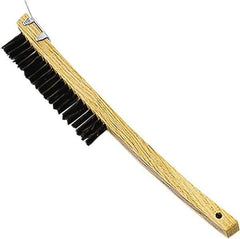 Premier Paint Roller - Steel Surface Preparation Wire Brush - 1" Bristle Length, 1" Wide, 14" OAL, Wood Block, Long Wood Handle - USA Tool & Supply