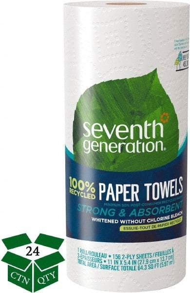 Seventh Generation - Perforated Roll of 2 Ply White Paper Towels - 11" Wide, No Added Dyes or Fragrances, 100% Recycled - USA Tool & Supply