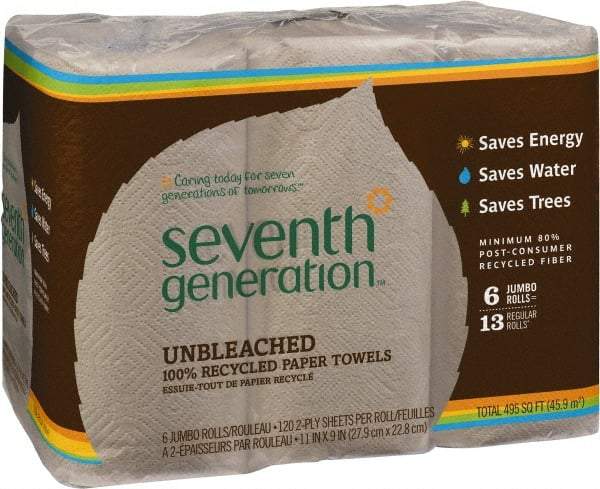 Seventh Generation - Perforated Roll of 2 Ply Brown Paper Towels - 11" Wide, No Added Dyes or Fragrances, Unbleached, 100% Recycled - USA Tool & Supply