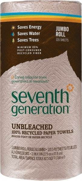 Seventh Generation - Perforated Roll of 2 Ply Brown Paper Towels - 11" Wide, Unbleached, 100% Recycled - USA Tool & Supply