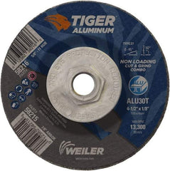 Weiler - 4-1/2" 30 Grit Aluminum Oxide/Silicon Carbide Blend Cutoff Wheel - 1/8" Thick, 5/8-11 Arbor, 13,300 Max RPM, Use with Angle Grinders - USA Tool & Supply