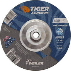 Weiler - 7" 60 Grit Aluminum Oxide/Silicon Carbide Blend Cutoff Wheel - 0.06" Thick, 5/8-11 Arbor, 8,500 Max RPM, Use with Angle Grinders - USA Tool & Supply
