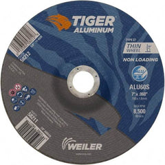 Weiler - 7" 60 Grit Aluminum Oxide/Silicon Carbide Blend Cutoff Wheel - 0.06" Thick, 7/8" Arbor, 8,500 Max RPM, Use with Angle Grinders - USA Tool & Supply