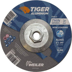 Weiler - 6" 60 Grit Aluminum Oxide/Silicon Carbide Blend Cutoff Wheel - 0.045" Thick, 5/8-11 Arbor, 10,200 Max RPM, Use with Angle Grinders - USA Tool & Supply