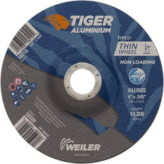 Weiler - 6" 60 Grit Aluminum Oxide/Silicon Carbide Blend Cutoff Wheel - 0.045" Thick, 7/8" Arbor, 10,200 Max RPM, Use with Angle Grinders - USA Tool & Supply