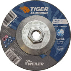 Weiler - 5" 60 Grit Aluminum Oxide/Silicon Carbide Blend Cutoff Wheel - 0.045" Thick, 5/8-11 Arbor, 12,200 Max RPM, Use with Angle Grinders - USA Tool & Supply