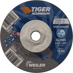 Weiler - 4-1/2" 60 Grit Aluminum Oxide/Silicon Carbide Blend Cutoff Wheel - 0.045" Thick, 5/8-11 Arbor, 13,300 Max RPM, Use with Angle Grinders - USA Tool & Supply