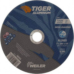 Weiler - 7" 60 Grit Aluminum Oxide/Silicon Carbide Blend Cutoff Wheel - 0.06" Thick, 7/8" Arbor, 8,500 Max RPM, Use with Angle Grinders - USA Tool & Supply