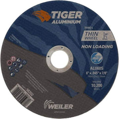 Weiler - 6" 60 Grit Aluminum Oxide/Silicon Carbide Blend Cutoff Wheel - 0.045" Thick, 7/8" Arbor, 10,200 Max RPM, Use with Angle Grinders - USA Tool & Supply