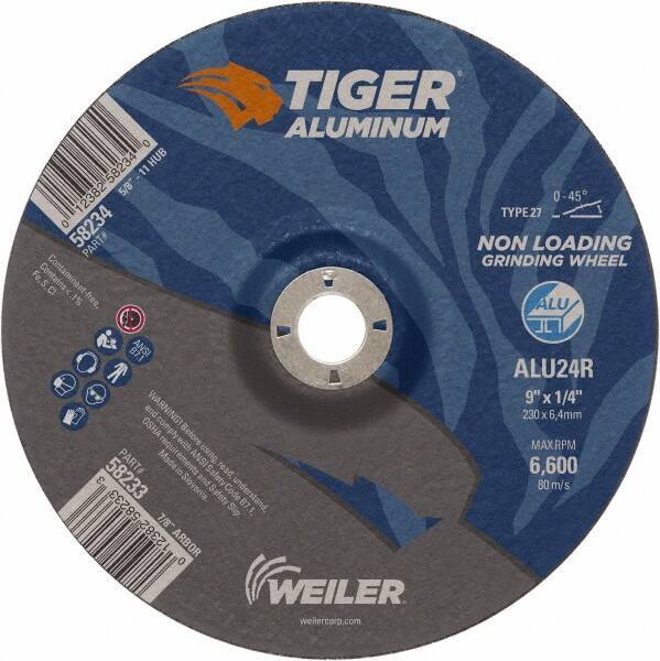 Weiler - 9" 24 Grit Aluminum Oxide/Silicon Carbide Blend Cutoff Wheel - 1/4" Thick, 7/8" Arbor, 6,600 Max RPM, Use with Angle Grinders - USA Tool & Supply