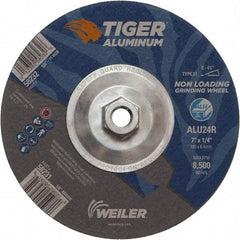 Weiler - 7" 24 Grit Aluminum Oxide/Silicon Carbide Blend Cutoff Wheel - 1/4" Thick, 5/8-11 Arbor, 8,500 Max RPM, Use with Angle Grinders - USA Tool & Supply