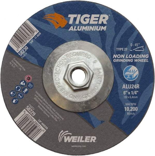 Weiler - 6" 24 Grit Aluminum Oxide/Silicon Carbide Blend Cutoff Wheel - 1/4" Thick, 5/8-11 Arbor, 10,200 Max RPM, Use with Angle Grinders - USA Tool & Supply