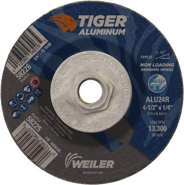 Weiler - 4-1/2" 24 Grit Aluminum Oxide/Silicon Carbide Blend Cutoff Wheel - 1/4" Thick, 5/8-11 Arbor, 13,300 Max RPM, Use with Angle Grinders - USA Tool & Supply