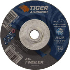 Weiler - 4-1/2" 24 Grit Aluminum Oxide/Silicon Carbide Blend Cutoff Wheel - 1/4" Thick, 5/8-11 Arbor, 13,300 Max RPM, Use with Angle Grinders - USA Tool & Supply