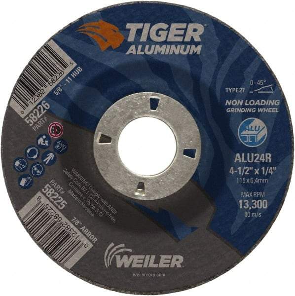 Weiler - 4-1/2" 24 Grit Aluminum Oxide/Silicon Carbide Blend Cutoff Wheel - 1/4" Thick, 7/8" Arbor, 13,300 Max RPM, Use with Angle Grinders - USA Tool & Supply