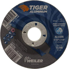 Weiler - 4-1/2" 24 Grit Aluminum Oxide/Silicon Carbide Blend Cutoff Wheel - 1/4" Thick, 7/8" Arbor, 13,300 Max RPM, Use with Angle Grinders - USA Tool & Supply