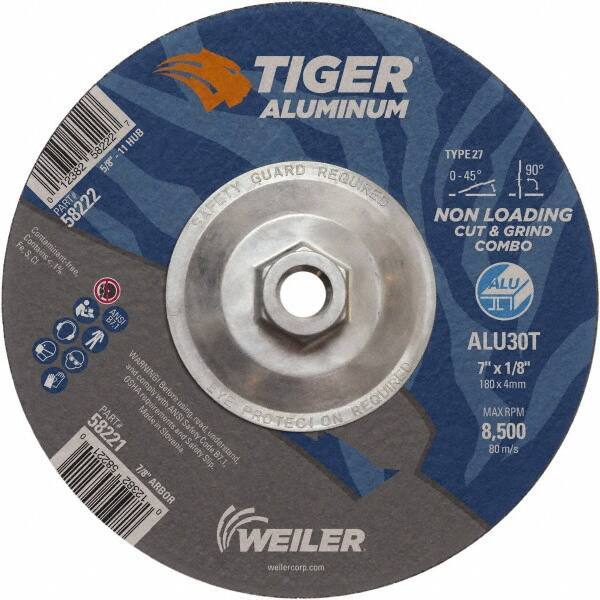 Weiler - 7" 30 Grit Aluminum Oxide/Silicon Carbide Blend Cutoff Wheel - 1/8" Thick, 5/8-11 Arbor, 8,500 Max RPM, Use with Angle Grinders - USA Tool & Supply
