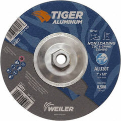Weiler - 7" 30 Grit Aluminum Oxide/Silicon Carbide Blend Cutoff Wheel - 1/8" Thick, 5/8-11 Arbor, 8,500 Max RPM, Use with Angle Grinders - USA Tool & Supply